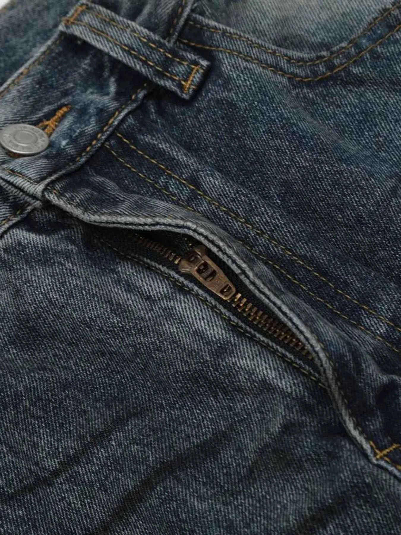 Men's Washed Distressed Wide-Leg Jeans